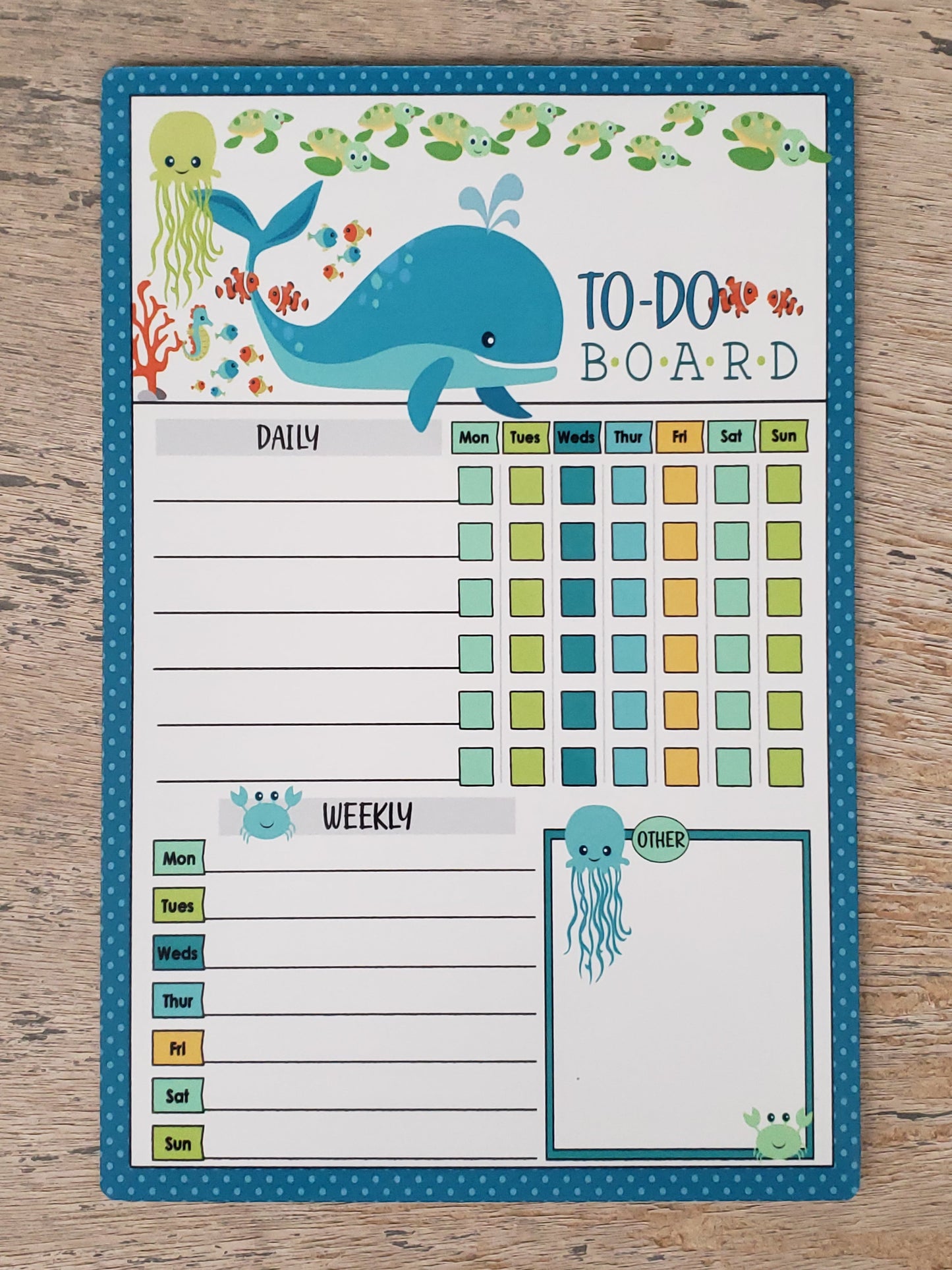 Fun-Themed Aluminum Dry Erase Chore Chart (8" x 12") with Magnetic Strips and Marker - Multiple Designs Available