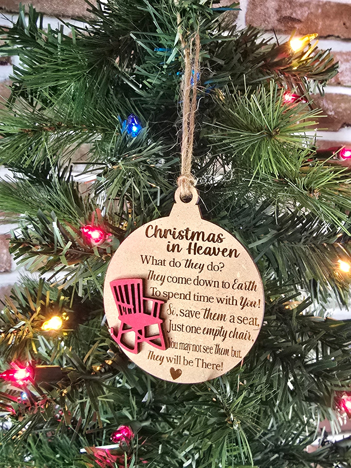 Christmas in Heaven Laser Engraved Ornament - 3" x 3.5" with Poem and Red Chair