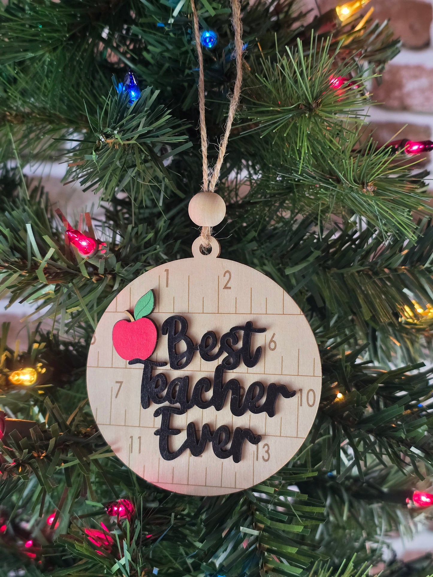 Best Teacher Ever – 3.5" Wooden Holiday Ornament (Retail‑Ready Packaging)
