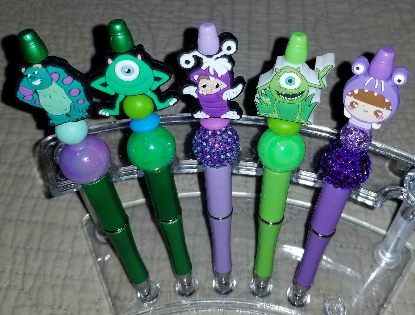 Finished Beaded Monsters Character Pens with Focal and Rhinestone Beads – Includes Refill