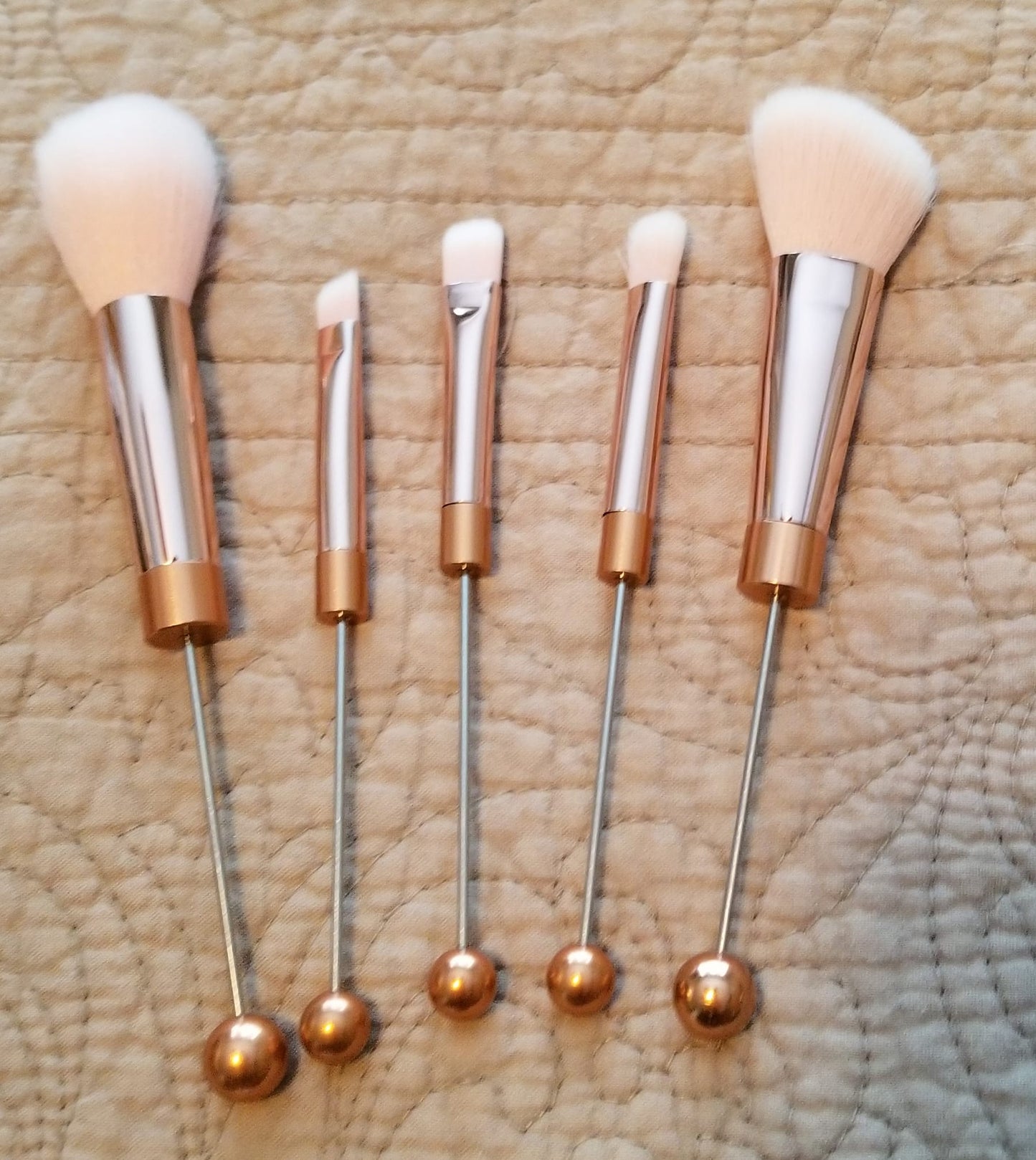 Lot of 5 Beadable Makeup Brushes - Rose Gold or Silver