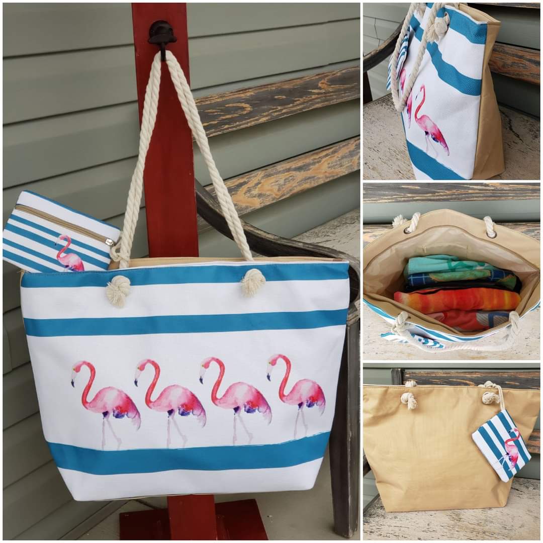 Summer Beach Bag Tote Set with Small Pouch - Multiple Designs Available