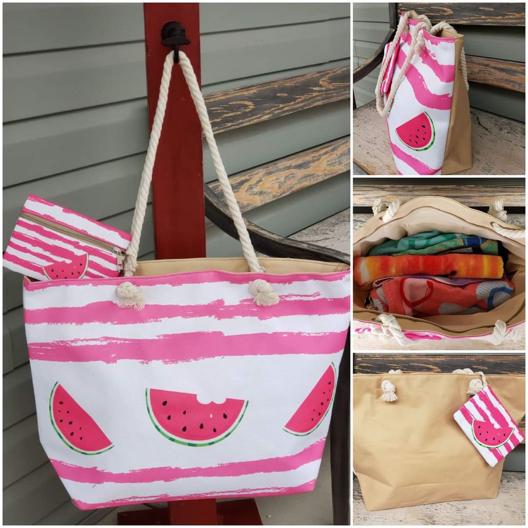 Summer Beach Bag Tote Set with Small Pouch - Multiple Designs Available