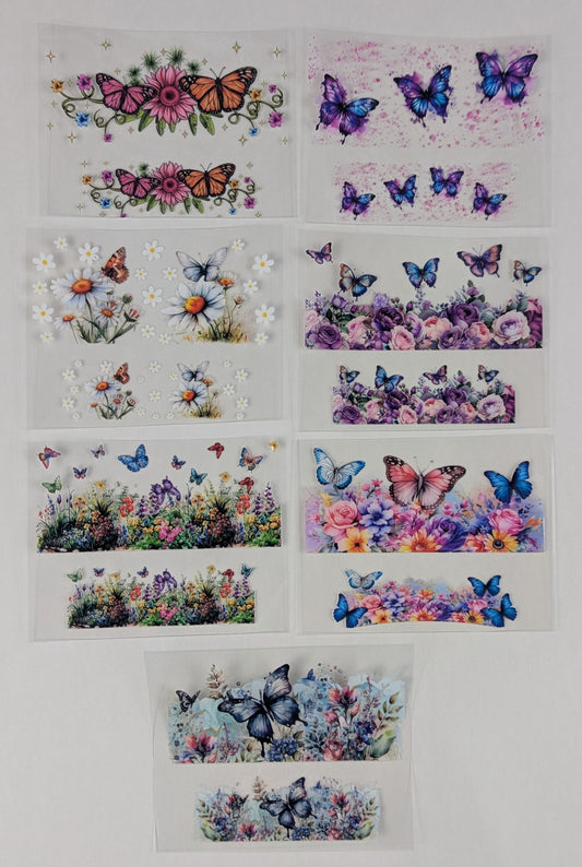 Mini Tumbler Keychain UV/DTF Wraps - Flowers with Butterflies - Multiple Designs Available