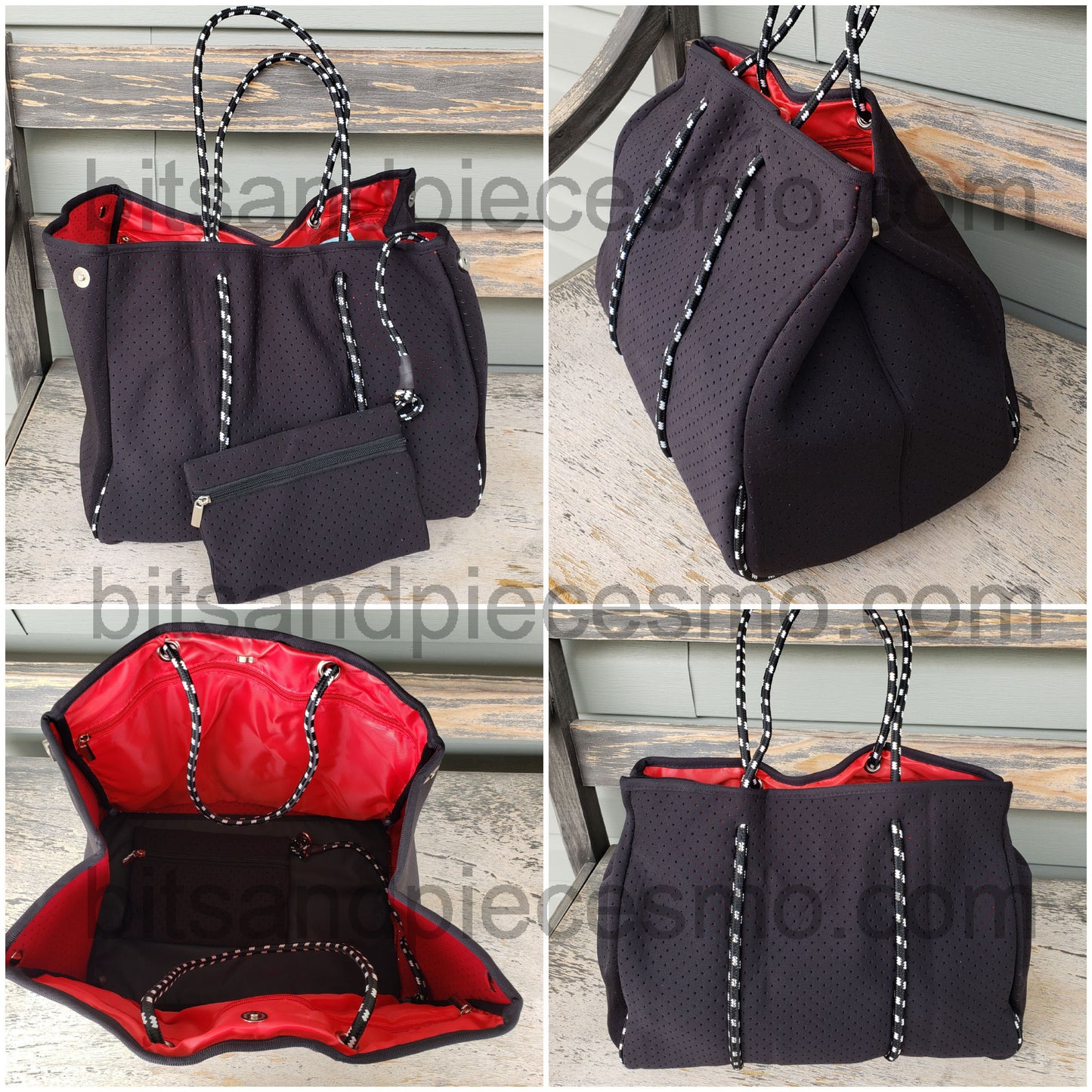 Large Neoprene Beach Tote Bags with Clip on Pouch - Multiple Designs Available
