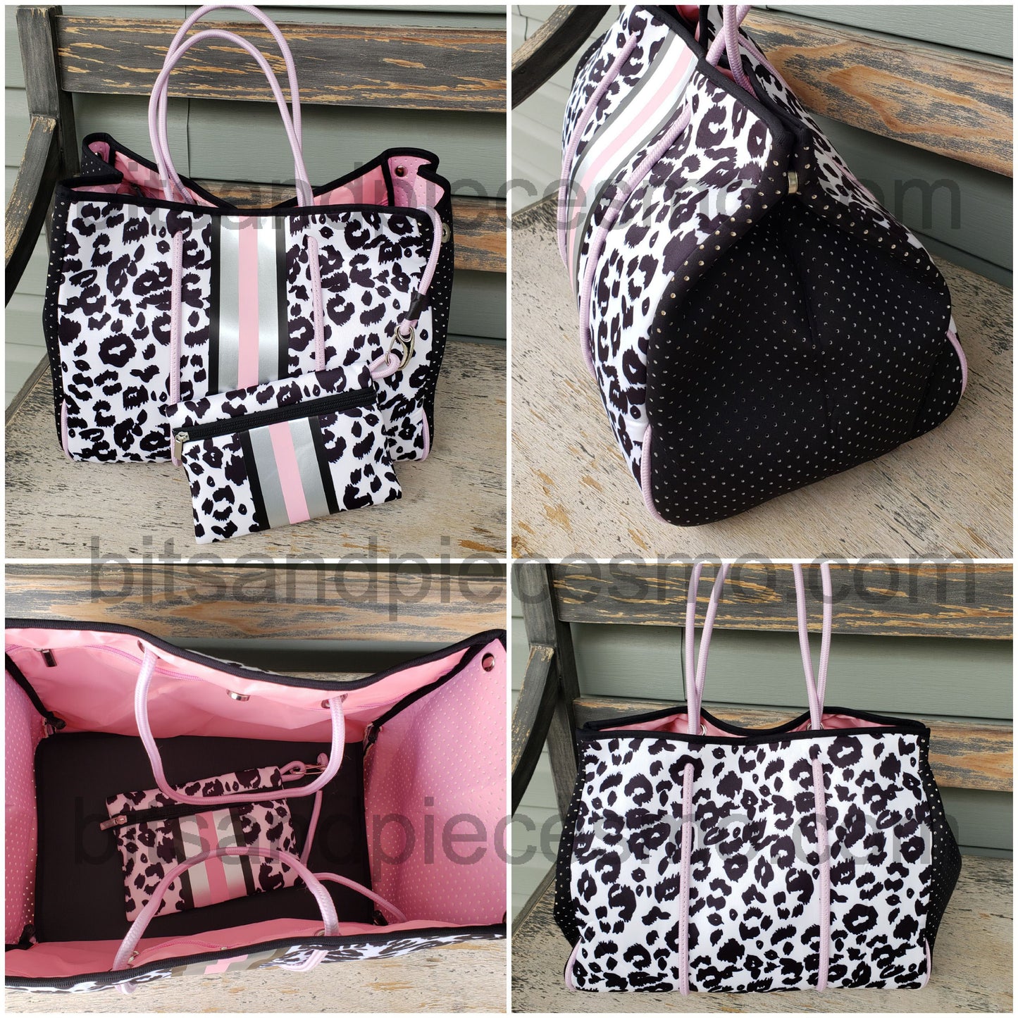 Large Neoprene Beach Tote Bags with Clip on Pouch - Multiple Designs Available