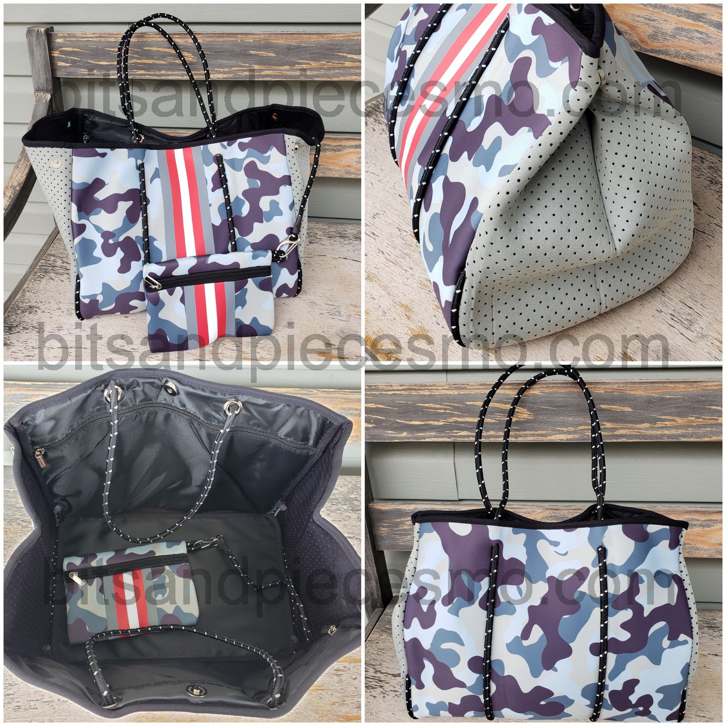 Large Neoprene Beach Tote Bags with Clip on Pouch - Multiple Designs Available