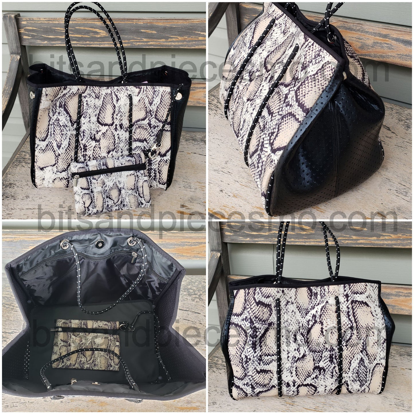 Large Neoprene Beach Tote Bags with Clip on Pouch - Multiple Designs Available