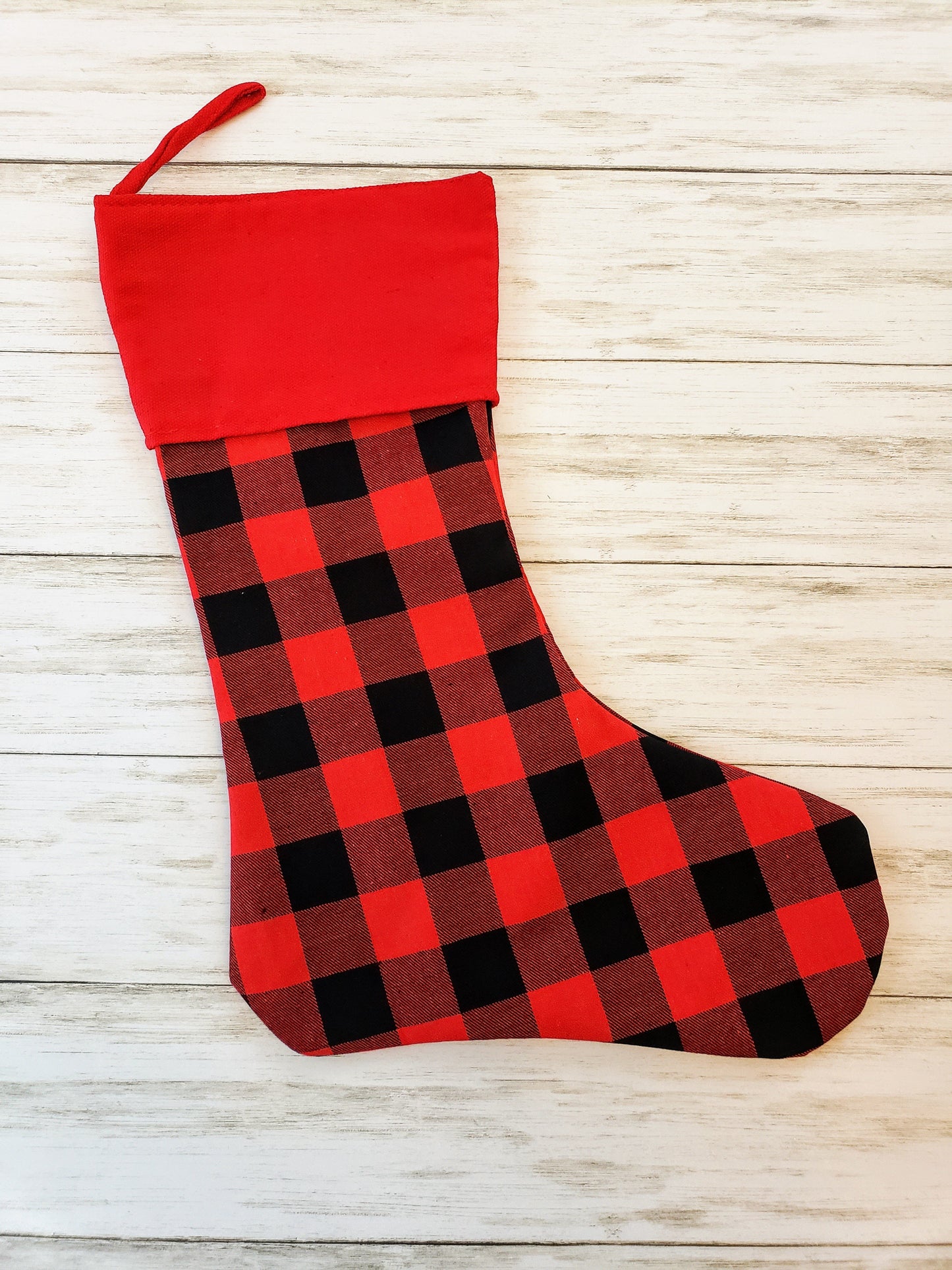 Buffalo Plaid Christmas Stocking with Lining - 16.25" x 6", Customizable with HTV or Embroidery