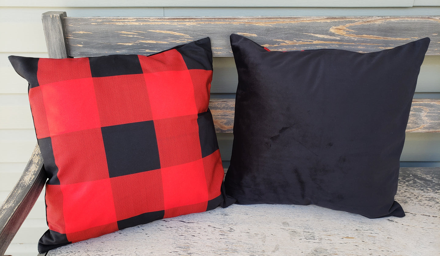 17.5" Pillow Cover with Black Velvet Back - Buffalo Plaid