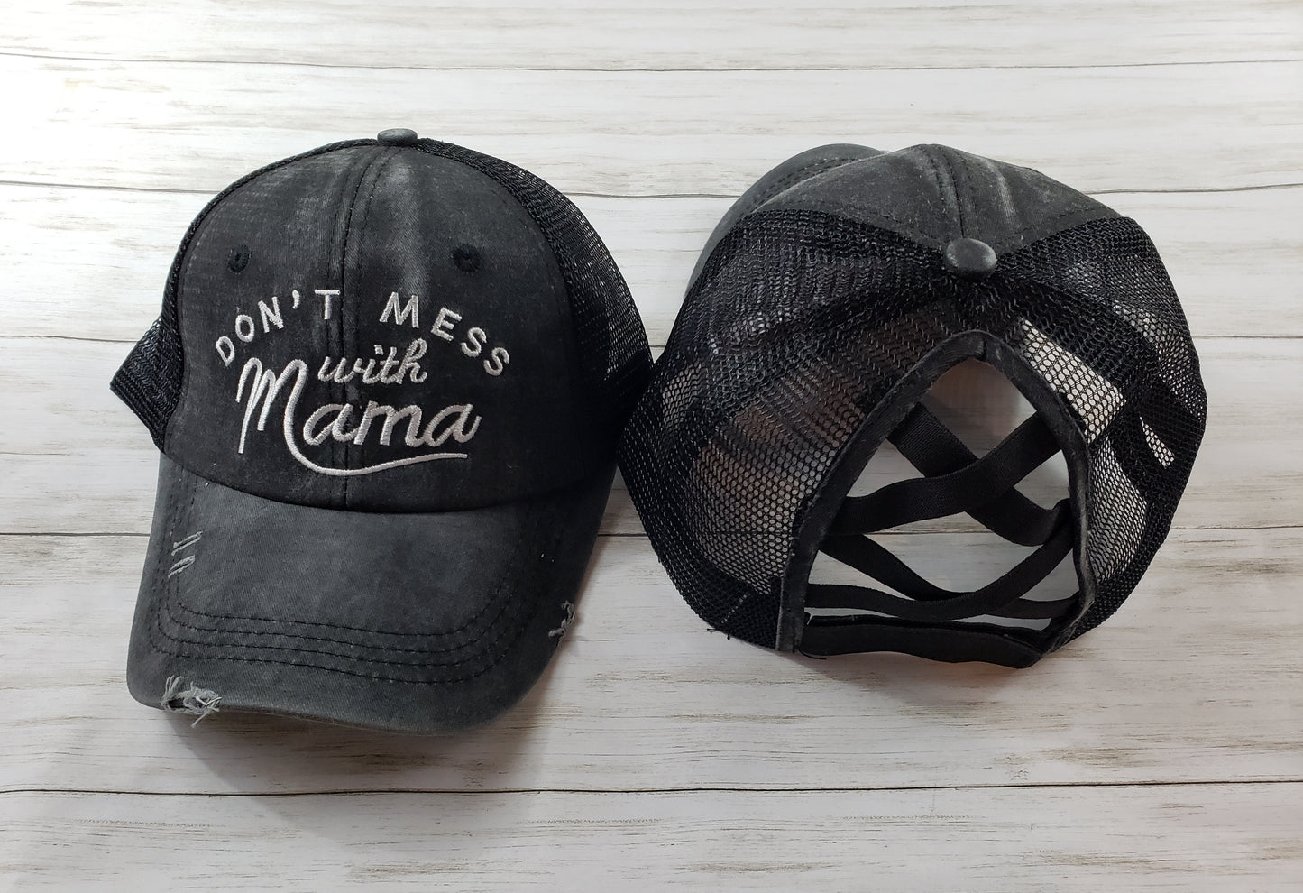 Stylish Embroidered Criss-Cross Ponytail Cap – Perfect for Messy Buns and Ponytails
