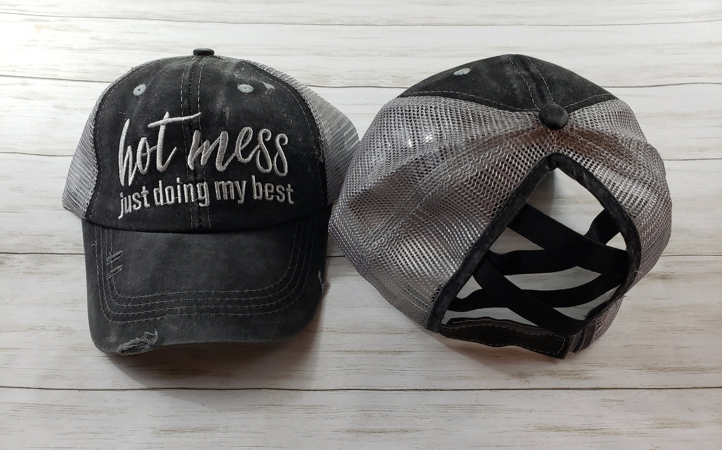 Stylish Embroidered Criss-Cross Ponytail Cap – Perfect for Messy Buns and Ponytails