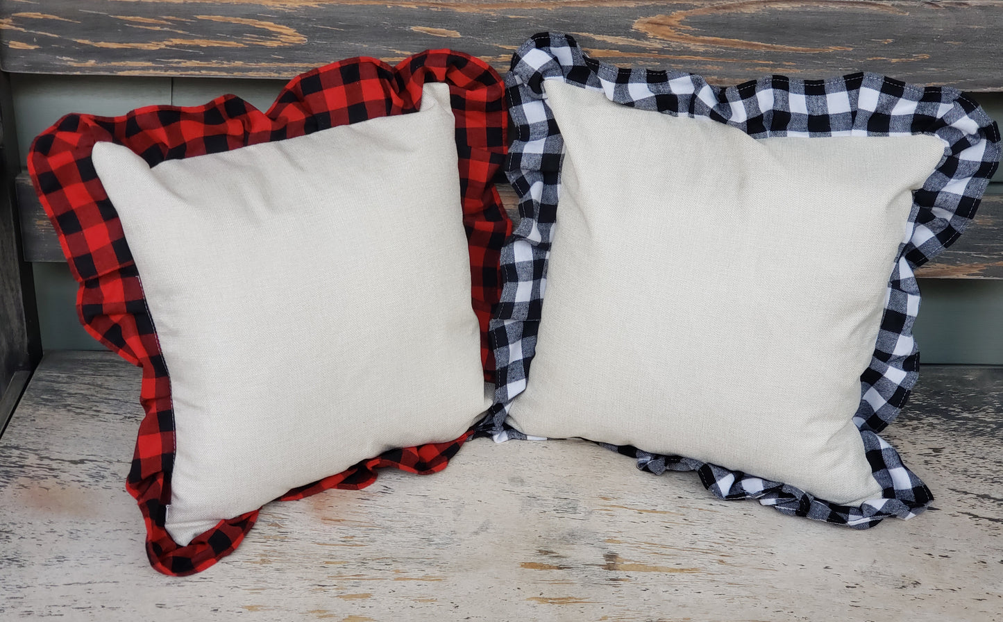 15.5" Ruffle Pillow Cover with 100% Polyester Linen Center – Sublimation Ready – Available in 2 Colors
