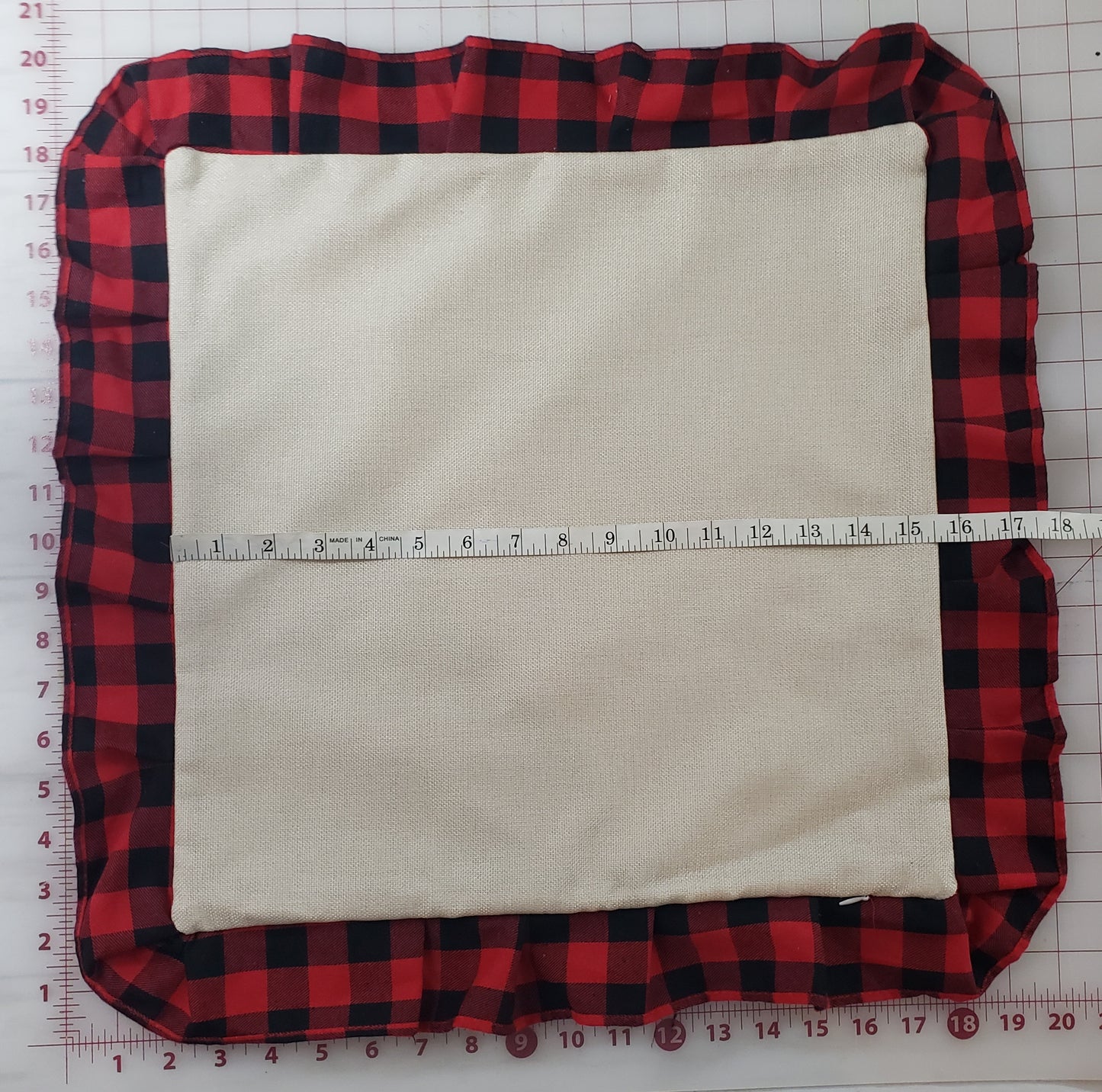 15.5" Ruffle Pillow Cover with 100% Polyester Linen Center – Sublimation Ready – Available in 2 Colors