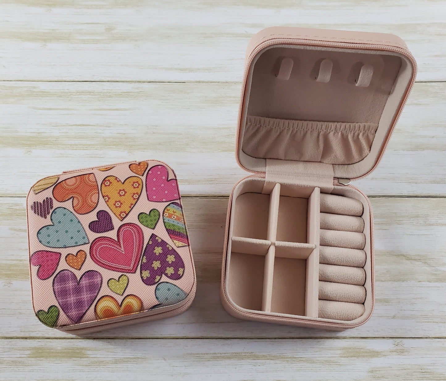 Travel Jewelry Box with Zipper Closure - Multiple Designs Available