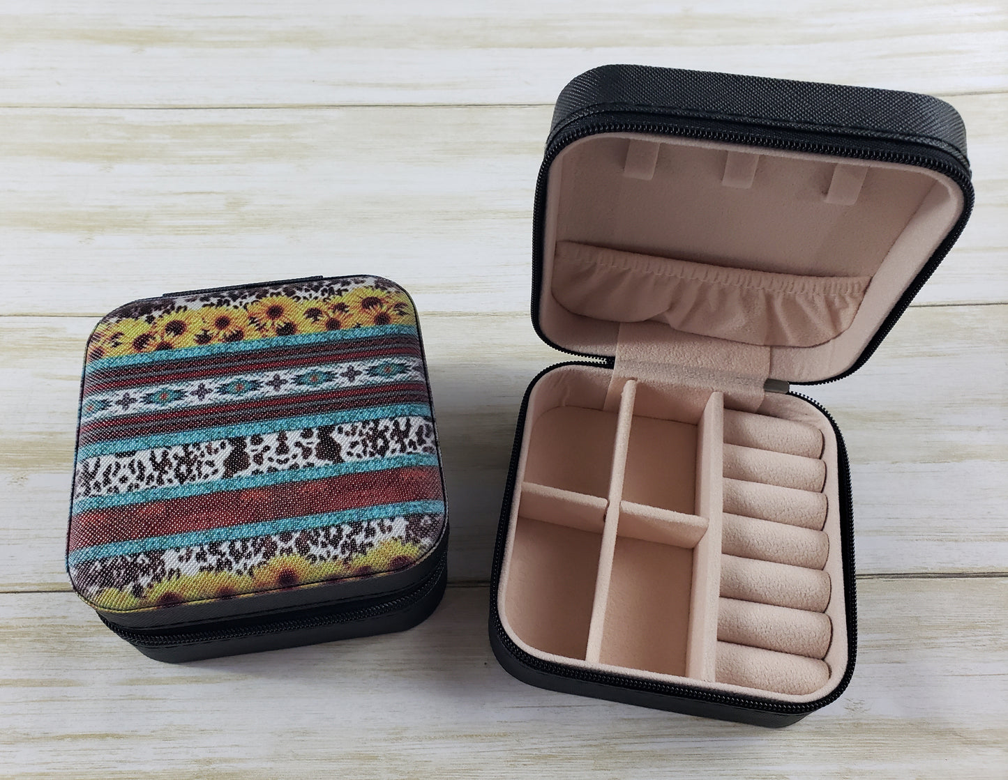 Travel Jewelry Box with Zipper Closure - Multiple Designs Available