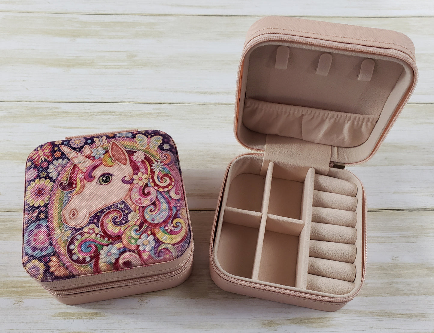 Travel Jewelry Box with Zipper Closure - Multiple Designs Available