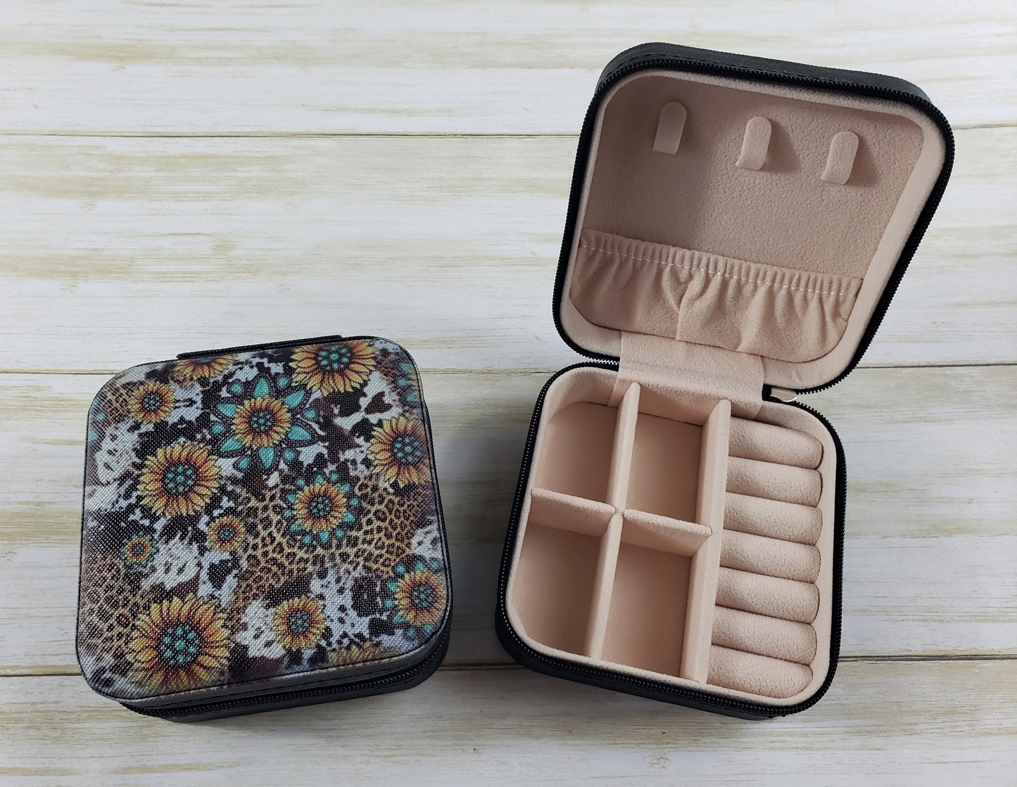 Travel Jewelry Box with Zipper Closure - Multiple Designs Available
