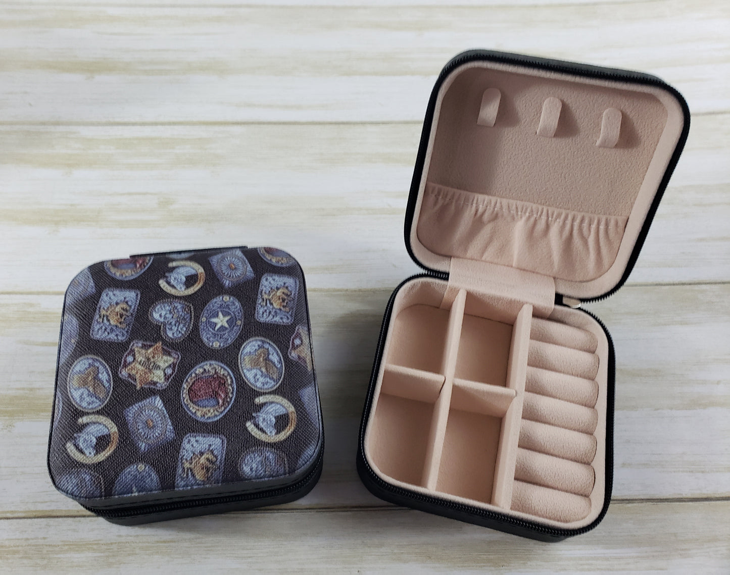 Travel Jewelry Box with Zipper Closure - Multiple Designs Available