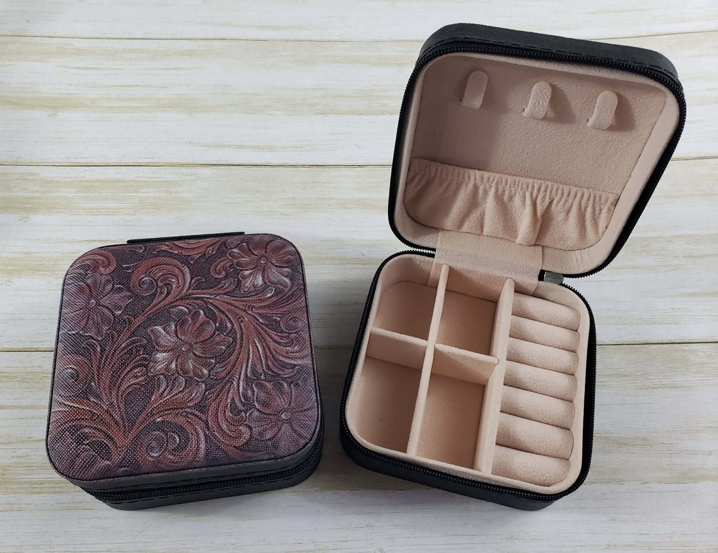 Travel Jewelry Box with Zipper Closure - Multiple Designs Available