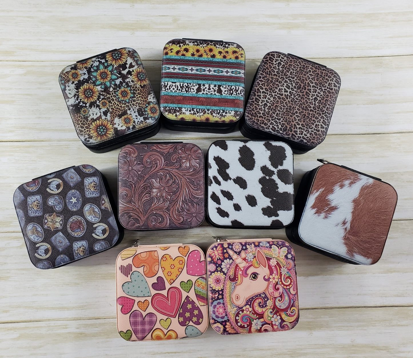 Travel Jewelry Box with Zipper Closure - Multiple Designs Available