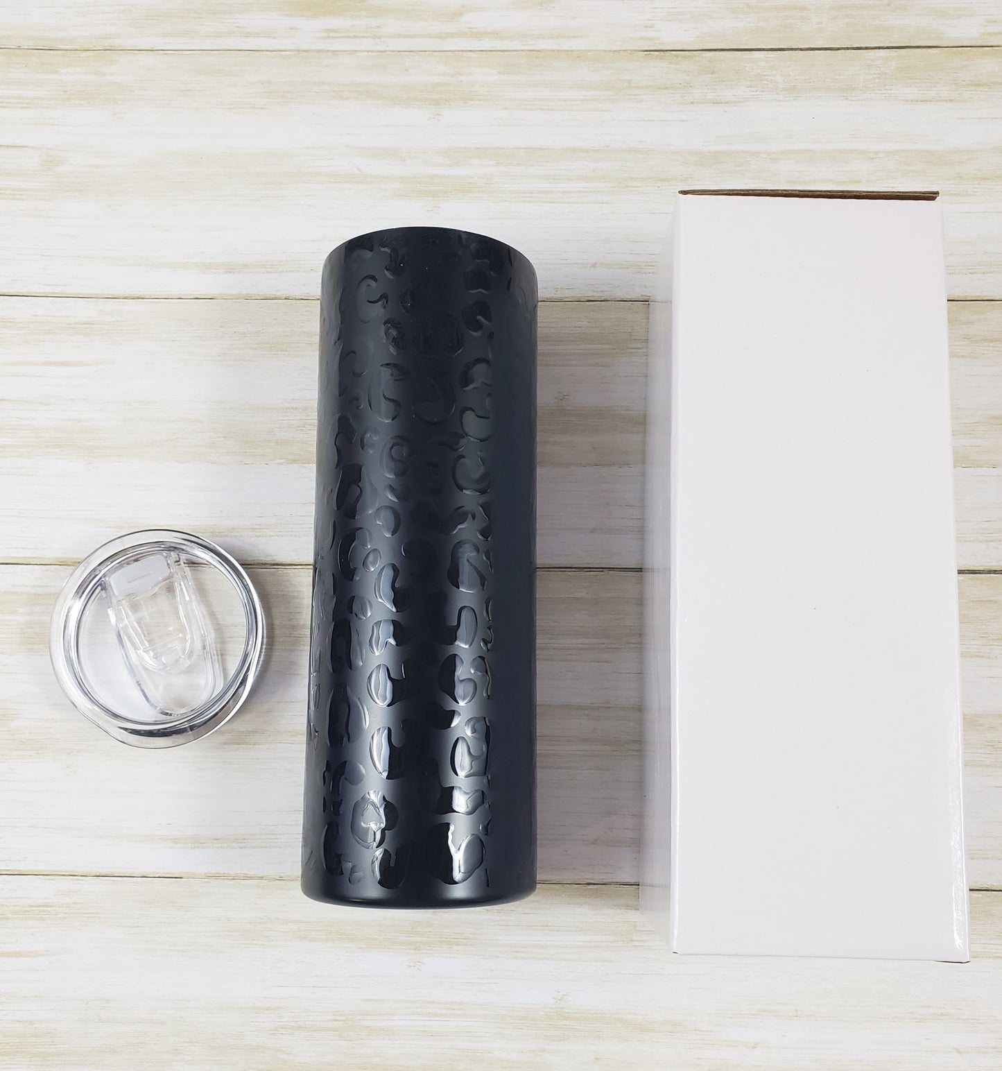 20 oz Black Leopard Skinny Tumbler - Stylish and Insulated with Lid, Straw, and Box