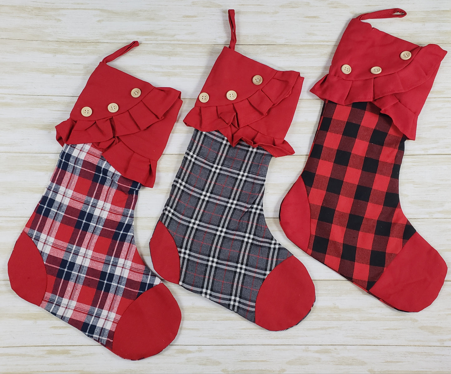 Stocking with Ruffle and Decorative Buttons - Multiple Options Available