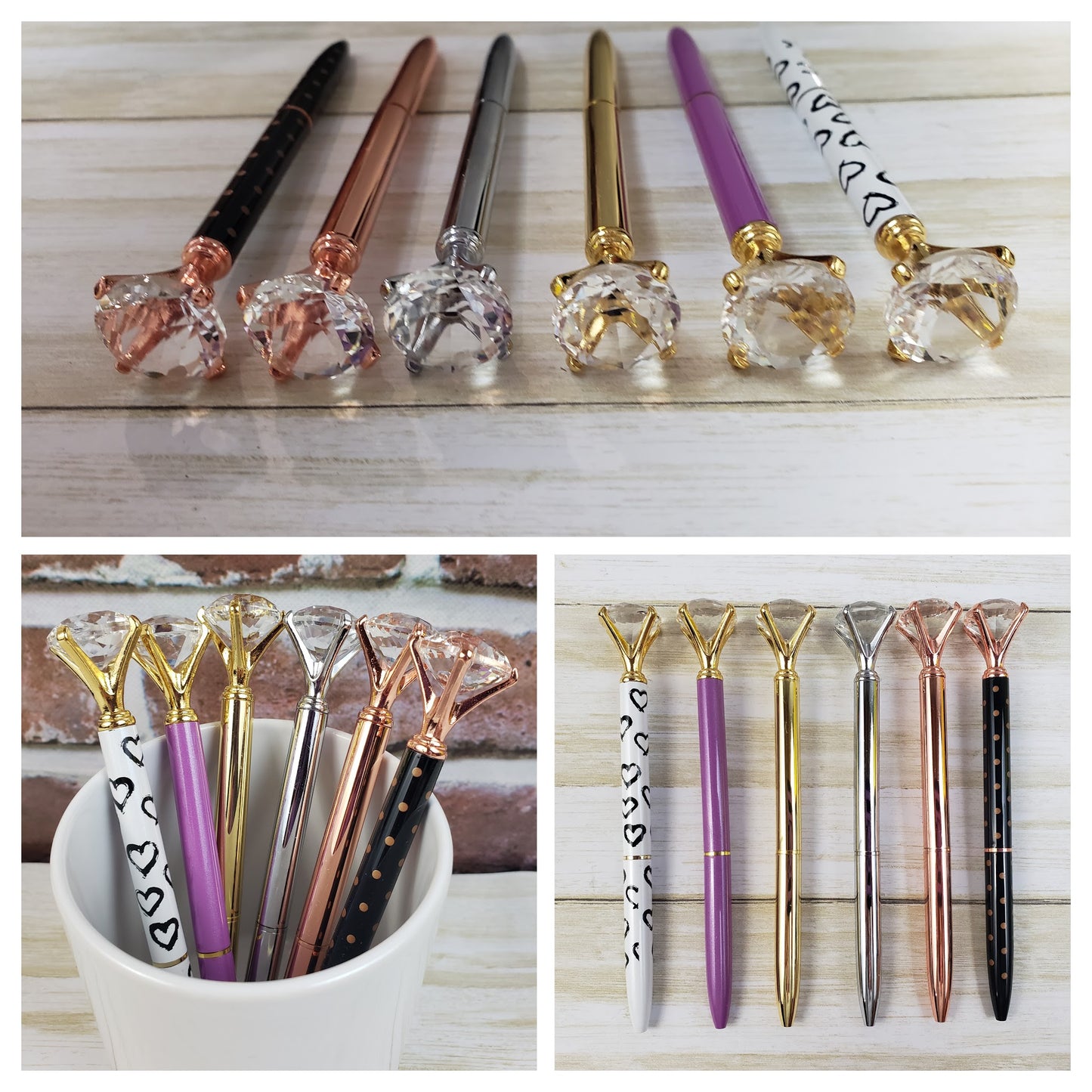 Diamond Top Pen - Elegant Writing Pen with Large Faux Gemstone - Multiple Colors Available