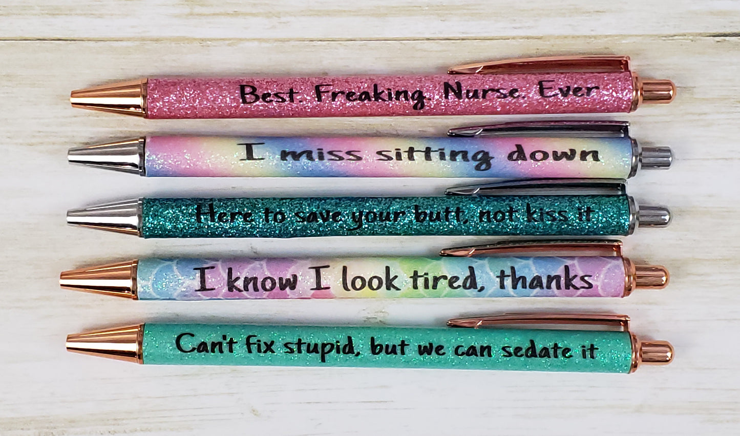 Fun Nurse Quote Ballpoint Metal Pens – Set of 5 with Humorous Sayings