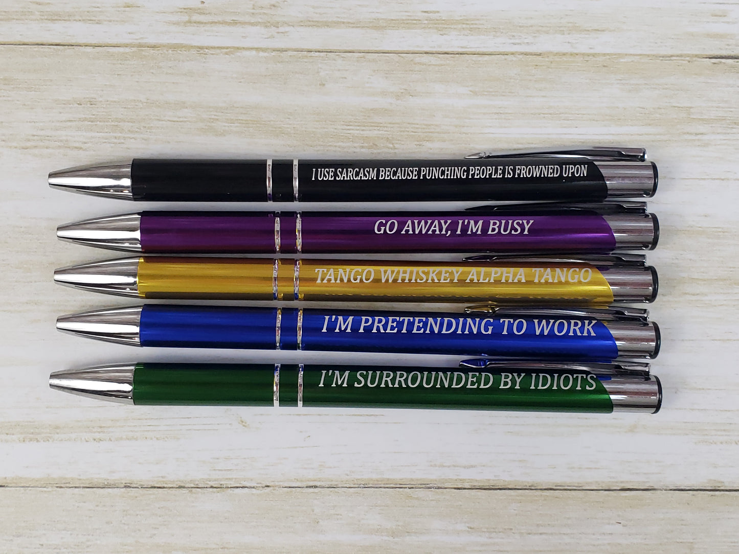 Funny Work Metal Pens – Set of 5 with Sarcastic Work Sayings