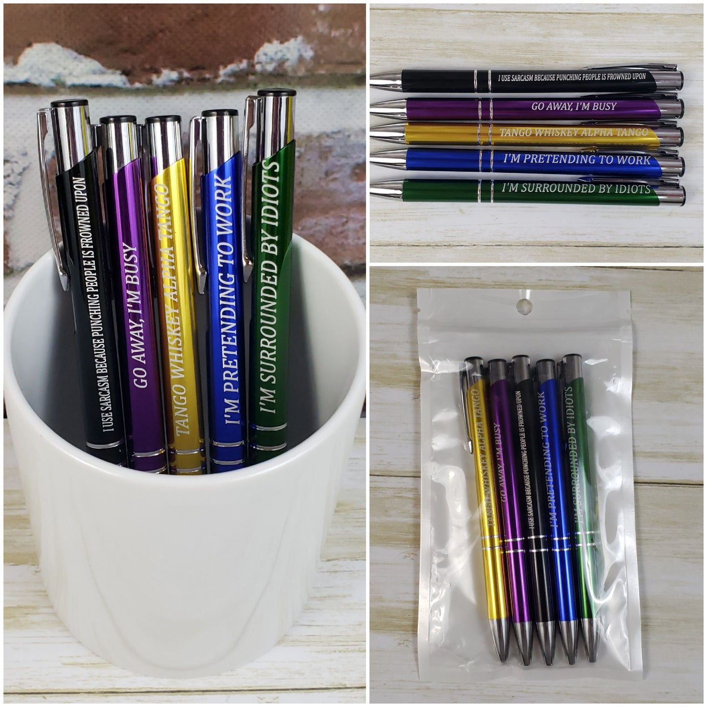 Funny Work Metal Pens – Set of 5 with Sarcastic Work Sayings