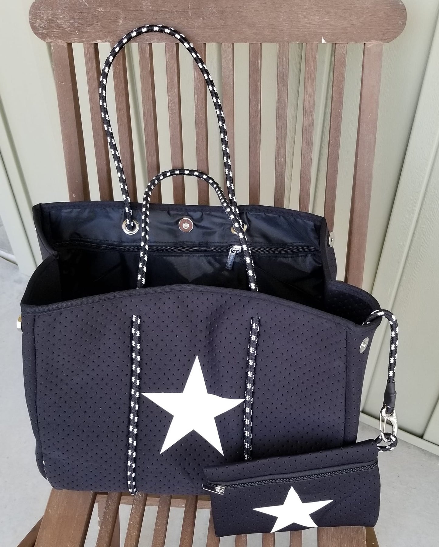 Large Neoprene Beach Tote Bags with Clip on Pouch - Multiple Designs Available