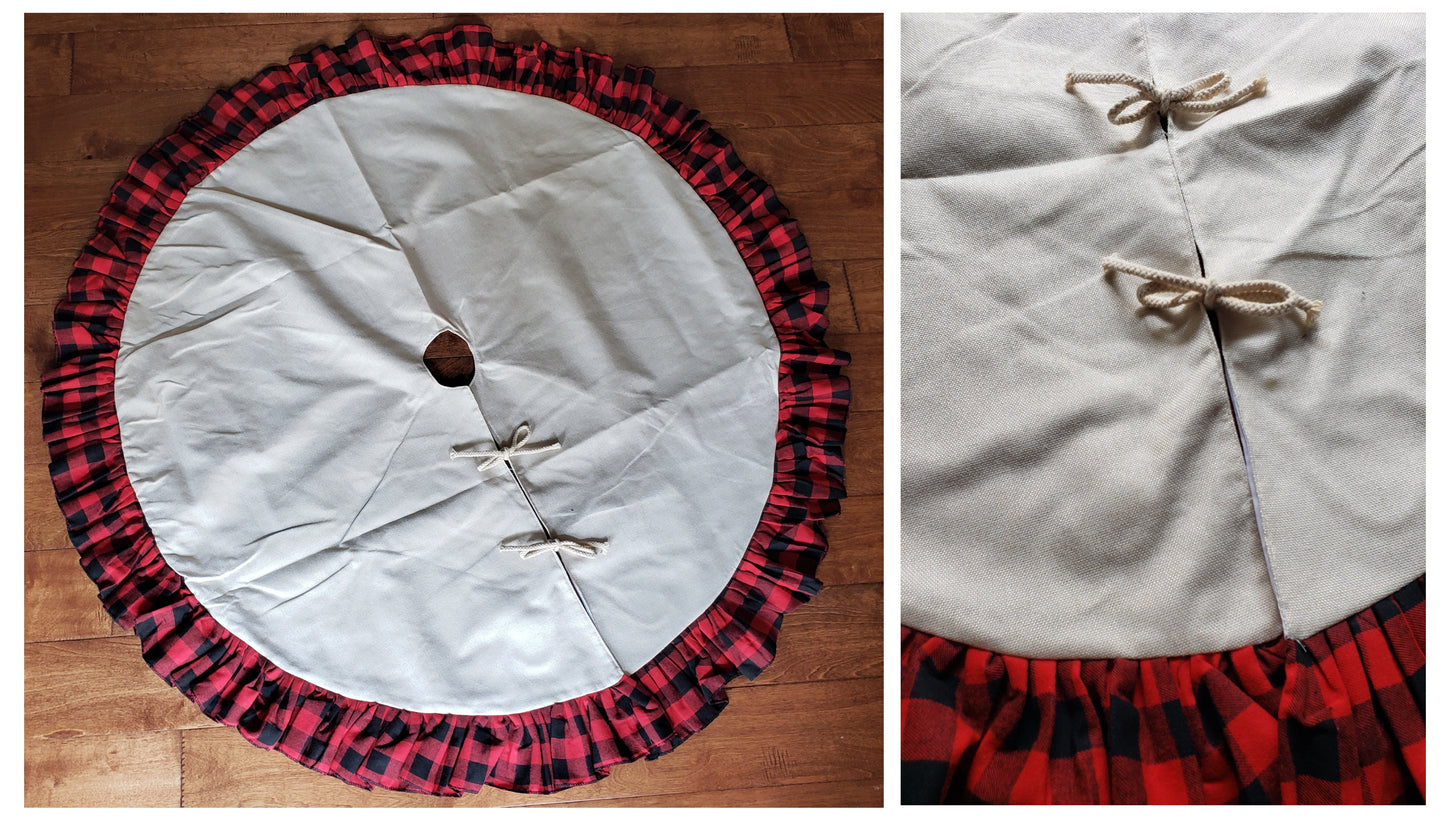 48" Ruffle Tree Skirt with Linen Center – Perfect for Sublimation – Available in 2 Colors