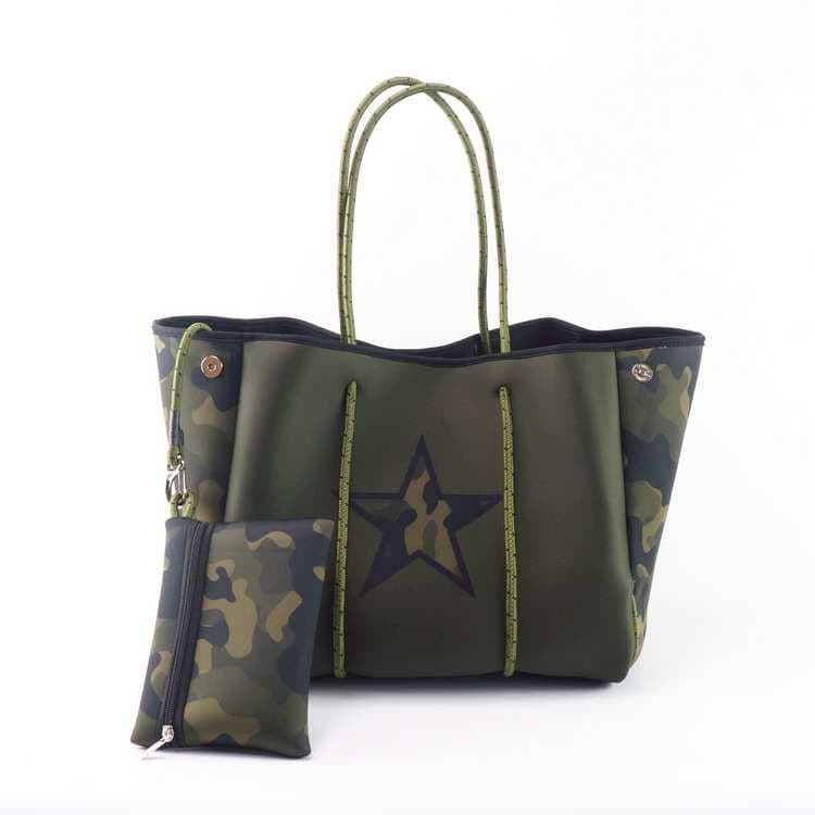Large Neoprene Beach Tote Bags with Clip on Pouch - Multiple Designs Available