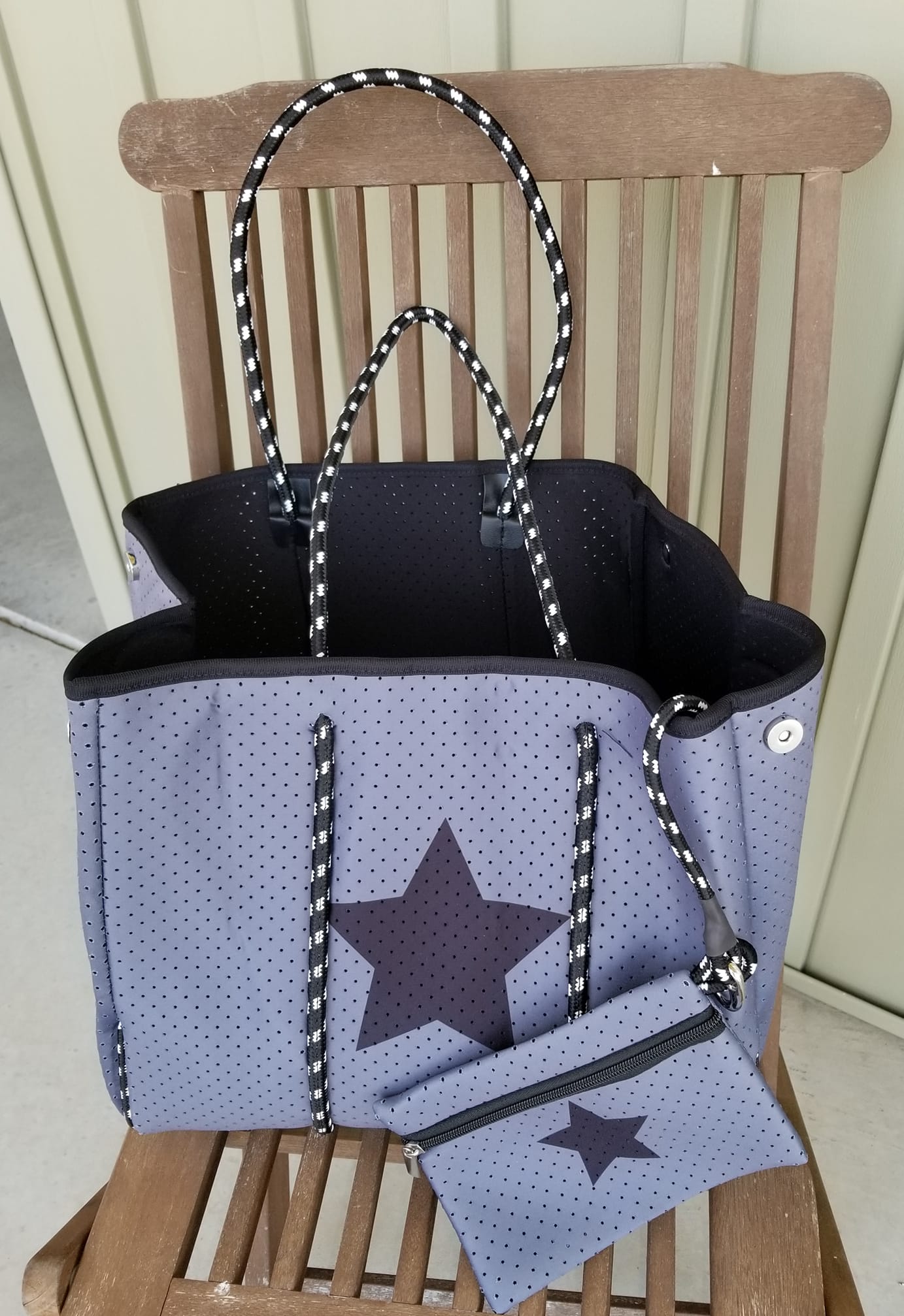 Large Neoprene Beach Tote Bags with Clip on Pouch - Multiple Designs Available