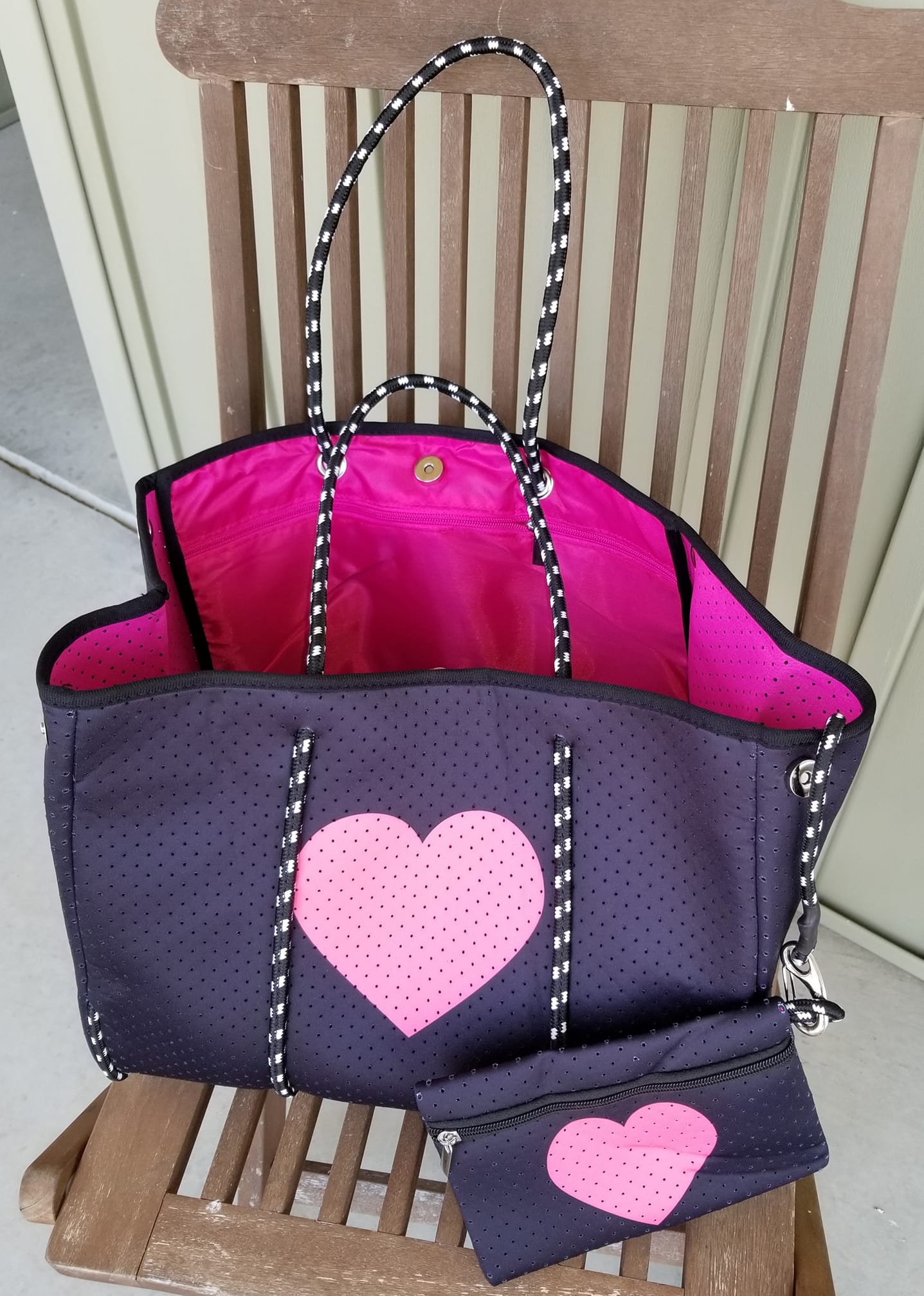 Large Neoprene Beach Tote Bags with Clip on Pouch - Multiple Designs Available