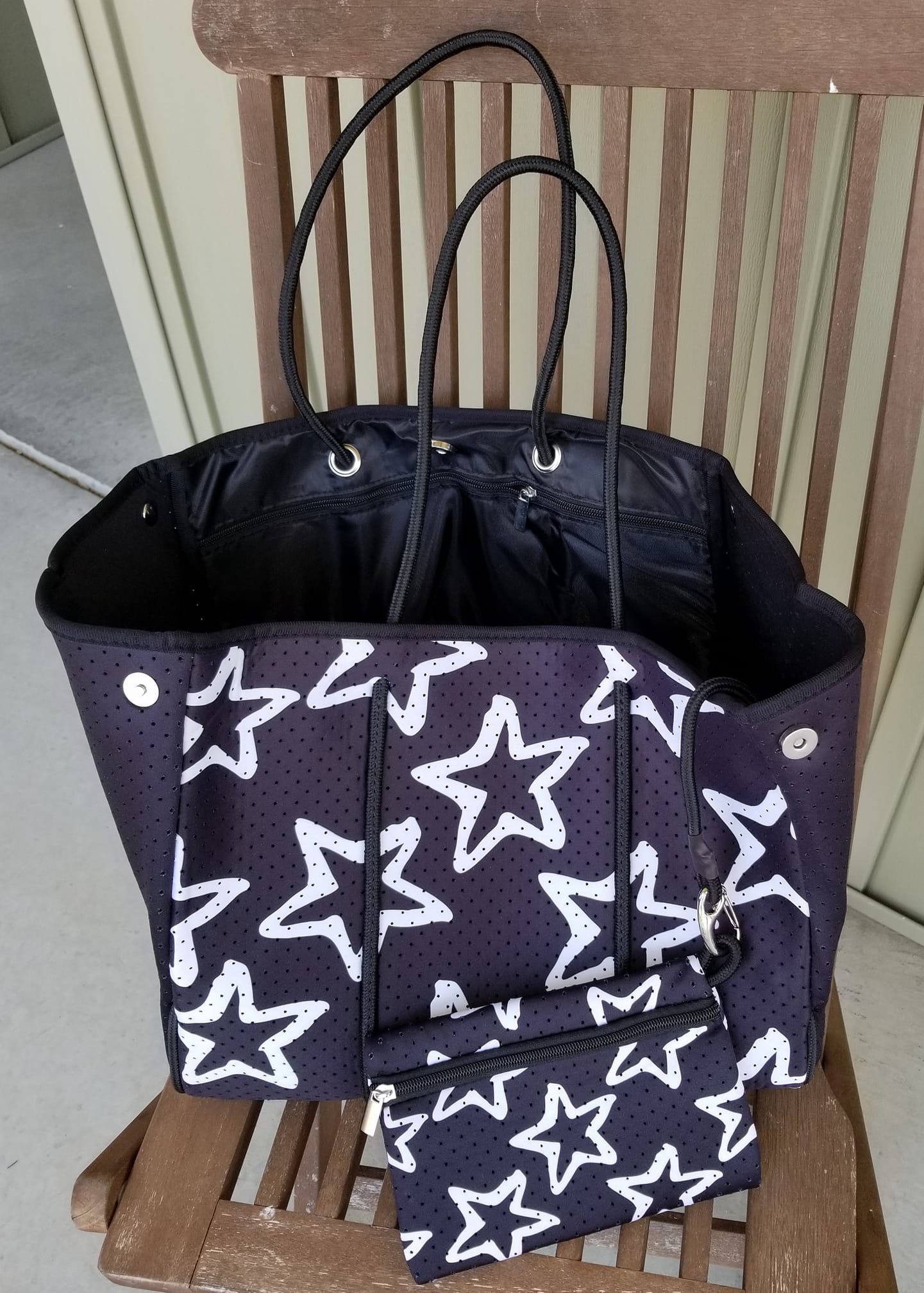Large Neoprene Beach Tote Bags with Clip on Pouch - Multiple Designs Available