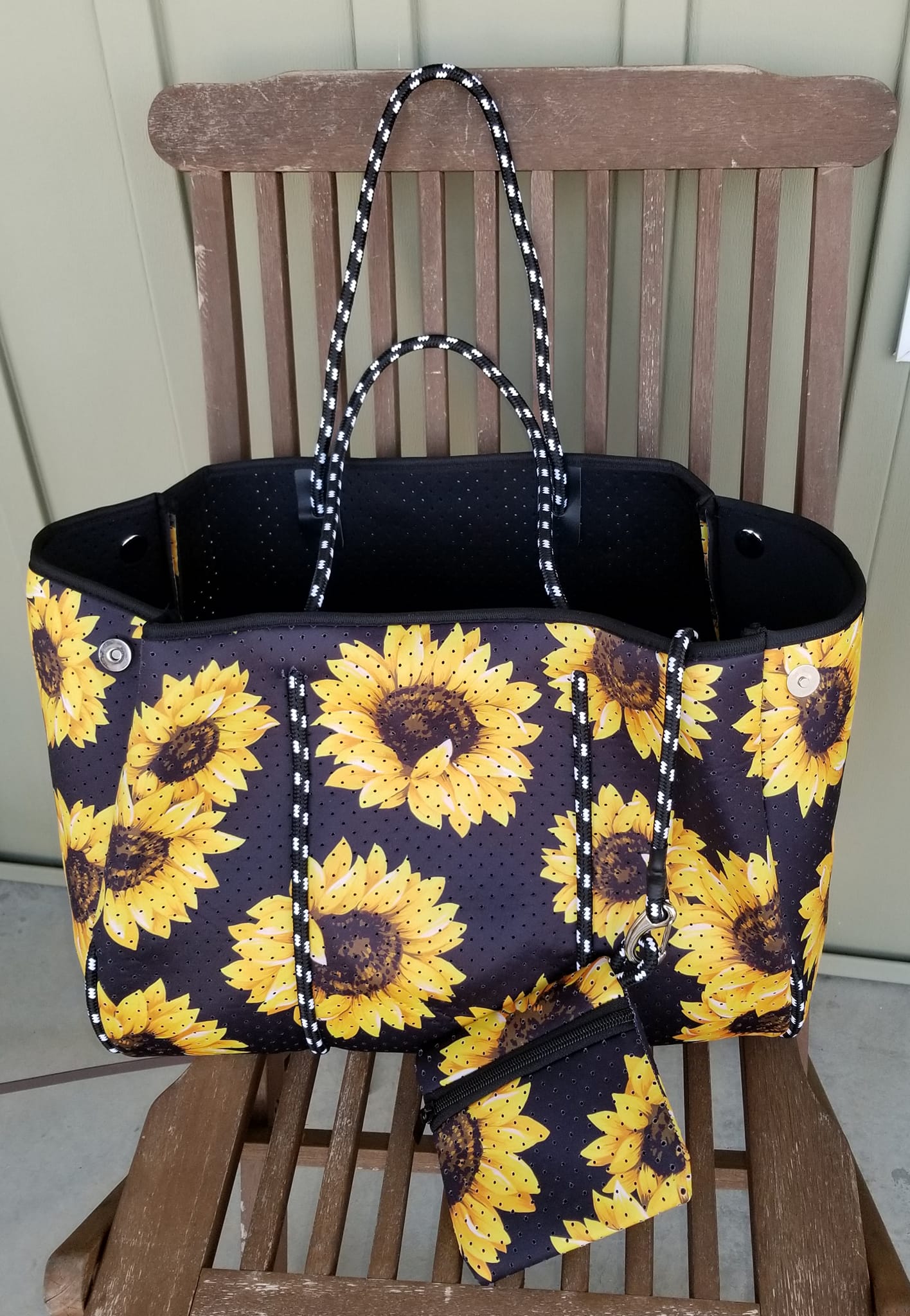 Large Neoprene Beach Tote Bags with Clip on Pouch - Multiple Designs Available