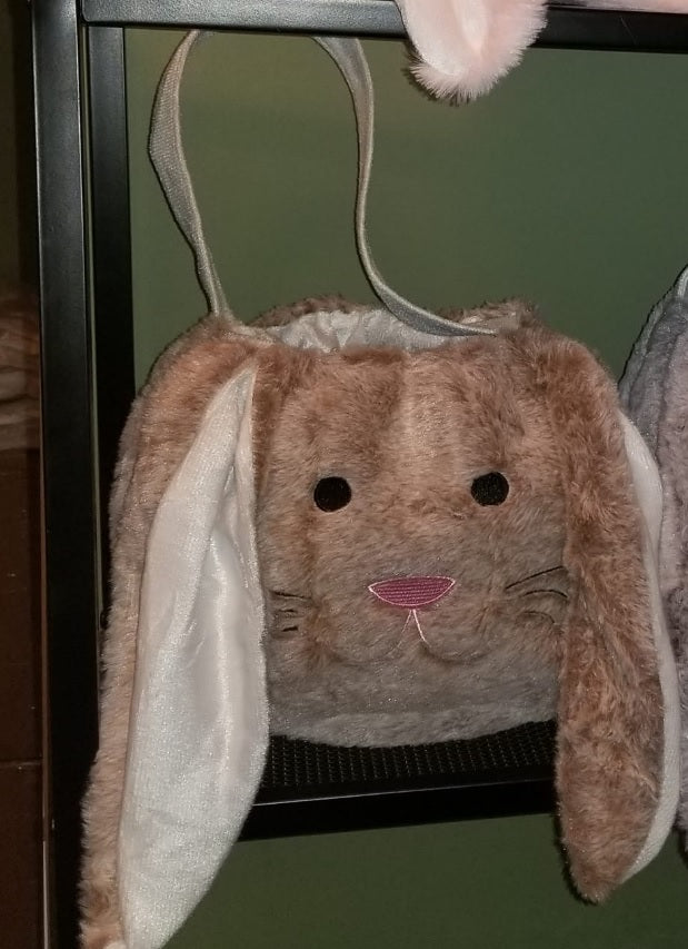 Plush Bunny Easter Basket with Embroidered Face - Multiple Colors Available