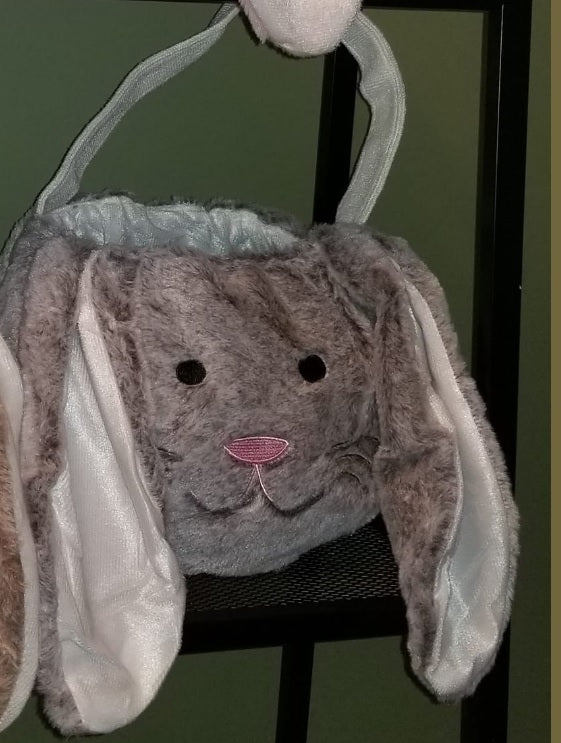 Plush Bunny Easter Basket with Embroidered Face - Multiple Colors Available