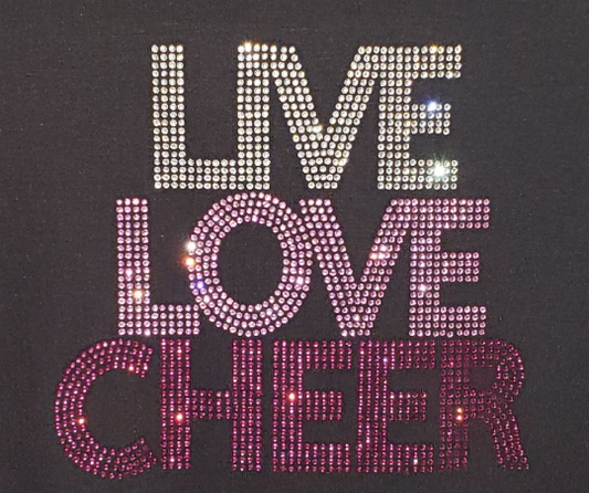 Rhinestone Transfer - LIVE LOVE CHEER Hot Fix Rhinestone Transfer