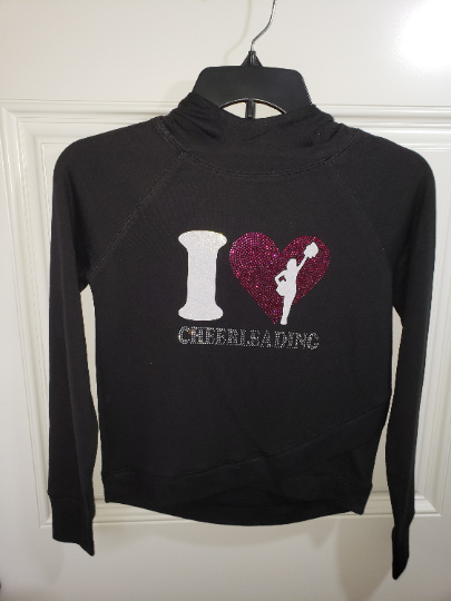 Rhinestone Transfer - I Love Cheerleading White Glitter HTV + Hot Fix Rhinestone Transfer