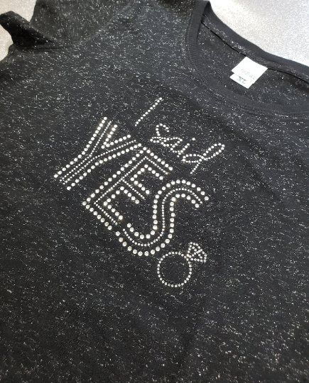 Rhinestone Transfer - I Said Yes Diamond Ring Hot Fix Crystal Rhinestone Transfer