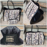 Large Neoprene Beach Tote Bags with Clip on Pouch - Multiple Designs Available