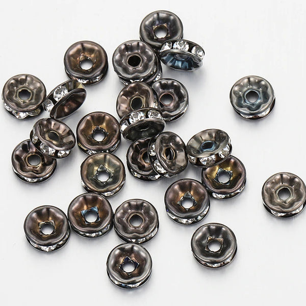 10mm Black Rhinestone Spacer Beads
