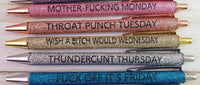 Weekday Swear Word Glitter Metal Pens - 5 pieces - Beware - offensive language