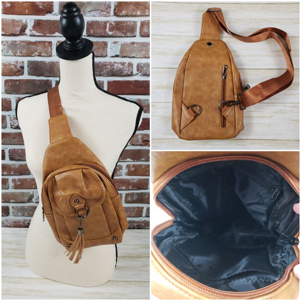 Sling Bag with Tassel Keychain and Adjustable Strap - 2 Colors Available (959)