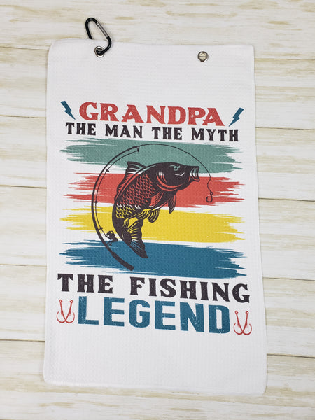 Sports Towels with Sublimated Design and Carabiner Hook - Fishing