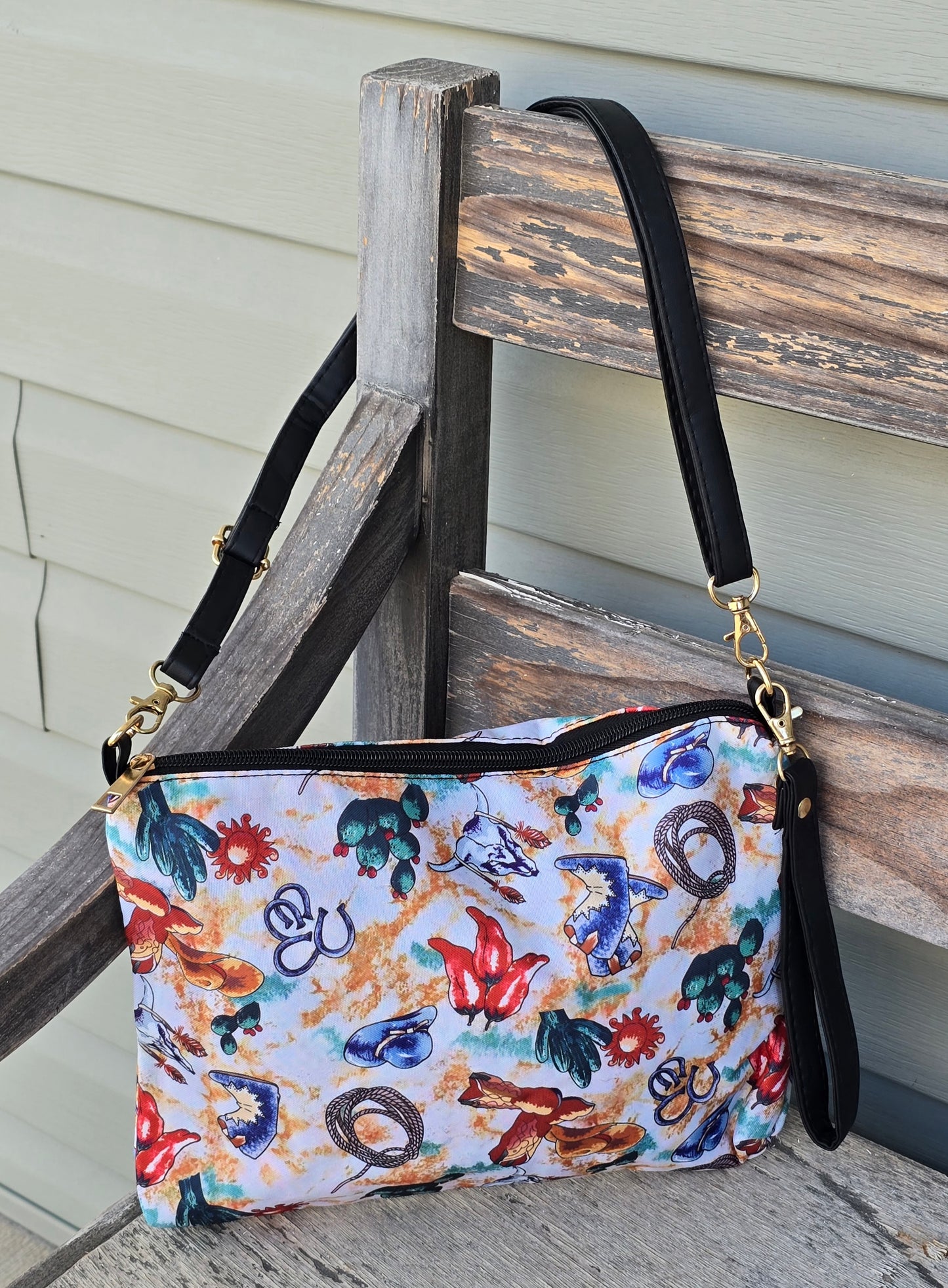 Stylish Fabric Crossbody Bag - Western (print upside down)