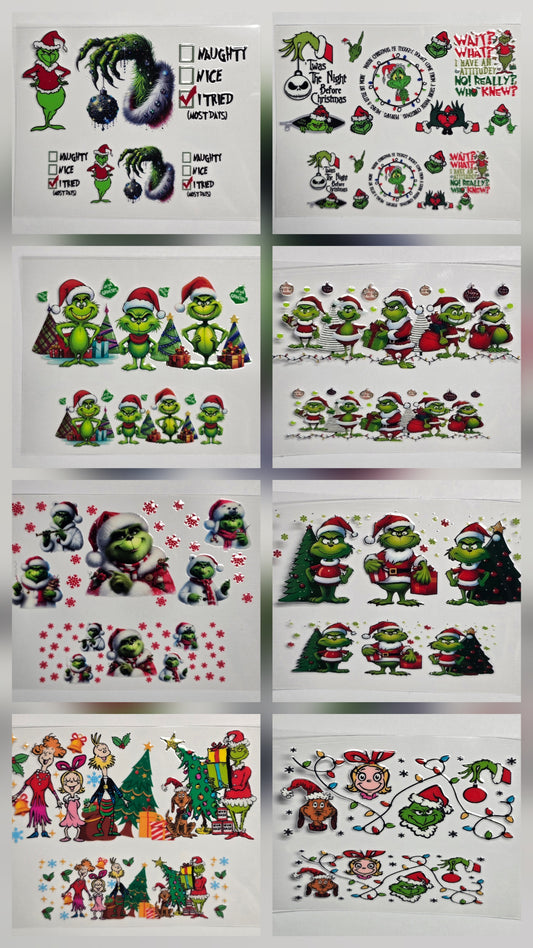 Mini Tumbler Keychain UV/DTF Wraps - Green Guy / Mean One 1 - Multiple Designs Available